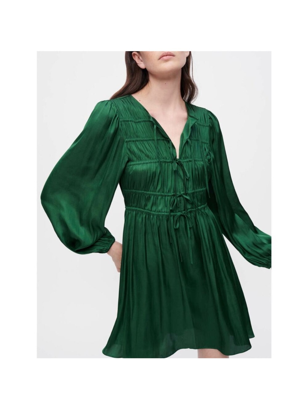 Maje Emerald Green Long-Sleeve Tie-Front Mini Dress (NWT)